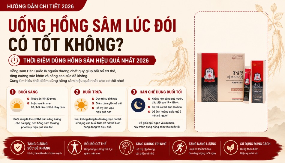 Uống Hồng Sâm Lúc Đói Có Tốt Không? Thời Điểm Dùng Hồng Sâm Hiệu Quả Nhất 2026