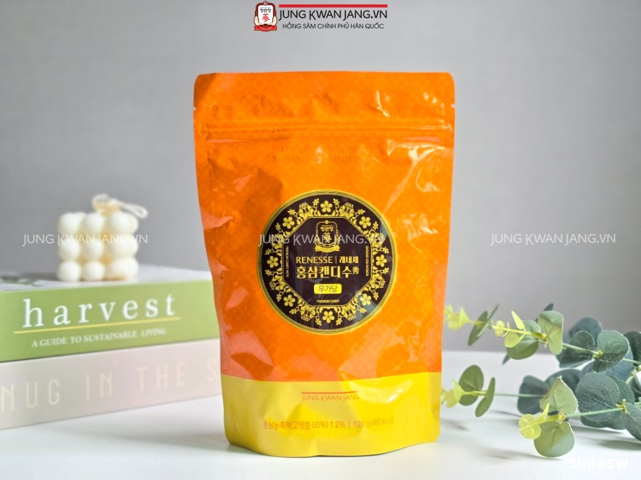Kẹo Hồng Sâm Không Đường Jung Kwan Jang 120g – bổ sung dinh dưỡng từ hồng sâm Hàn Quốc
