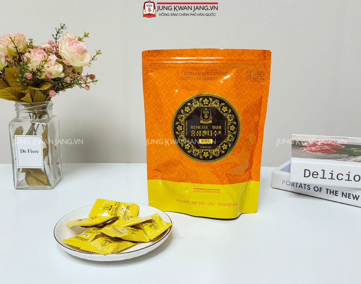 Kẹo Hồng Sâm Không Đường Jung Kwan Jang 240g – dinh dưỡng từ hồng sâm Hàn Quốc