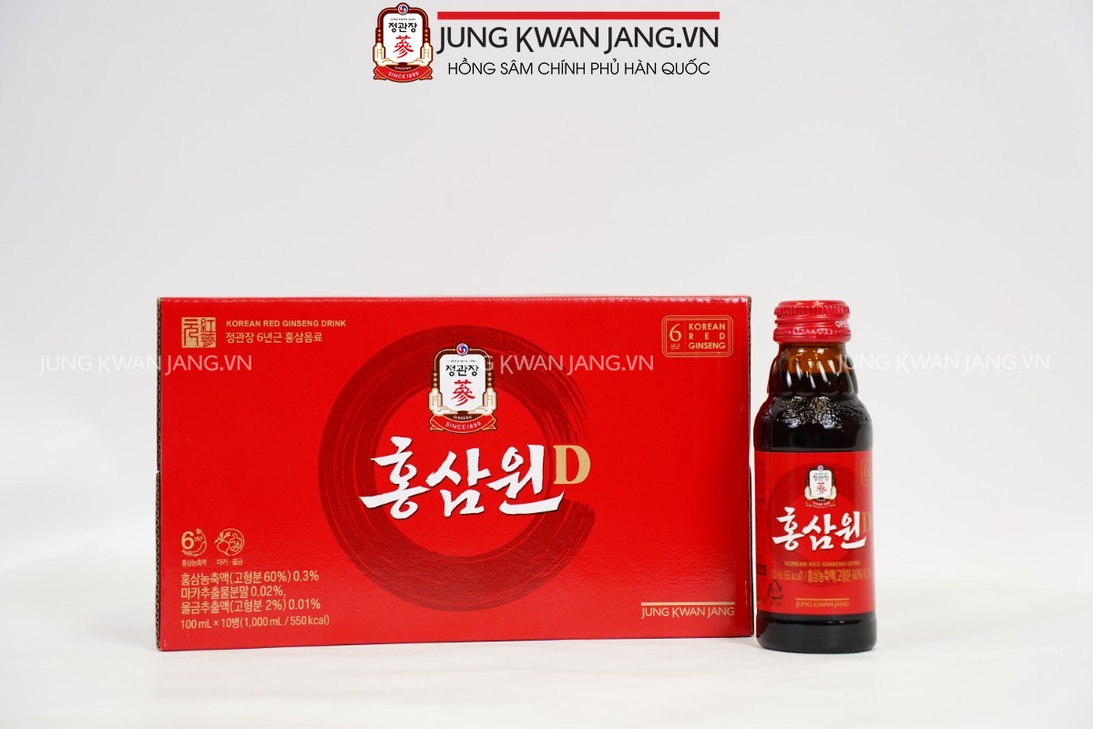 Nước Hồng Sâm Won D Jung Kwan Jang 100ml x 10 chai – Bổ sung năng lượng và tăng sức đề kháng từ hồng sâm 6 năm tuổi.