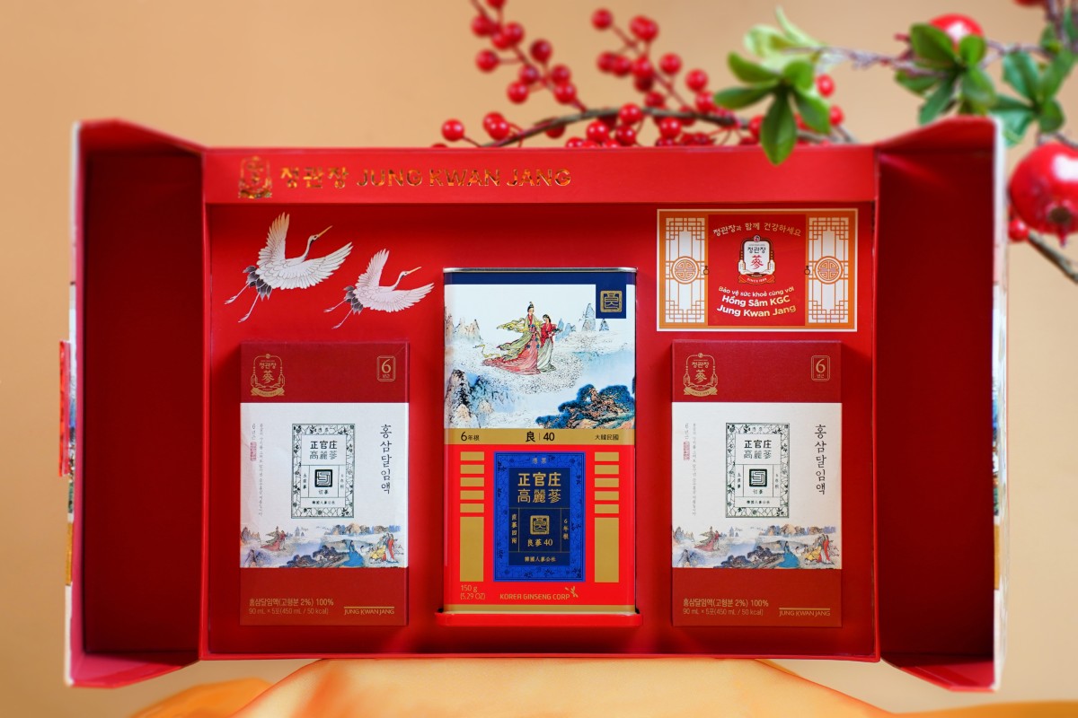 Quà Tết Jung Kwan Jang Vạn Sự Hanh Thông – tinh hoa hồng sâm Hàn Quốc, biểu tượng cho khởi đầu thuận lợi và thịnh vượng.